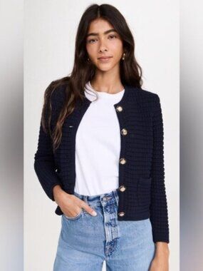 NEW Ba&sh Bash Gaspard Tweed Cardigan Jacket In Navy Blue | size 1 /  S